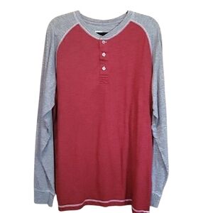 XL RED HEAD Henley T Shirt Mens Maroon Gray Baseball Pullover Thermal Casual